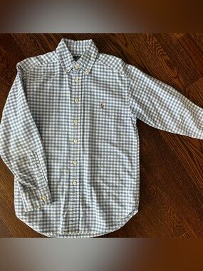 Ralph Lauren Boys Blue & White Gingham Button-Down Shirt. Size 8